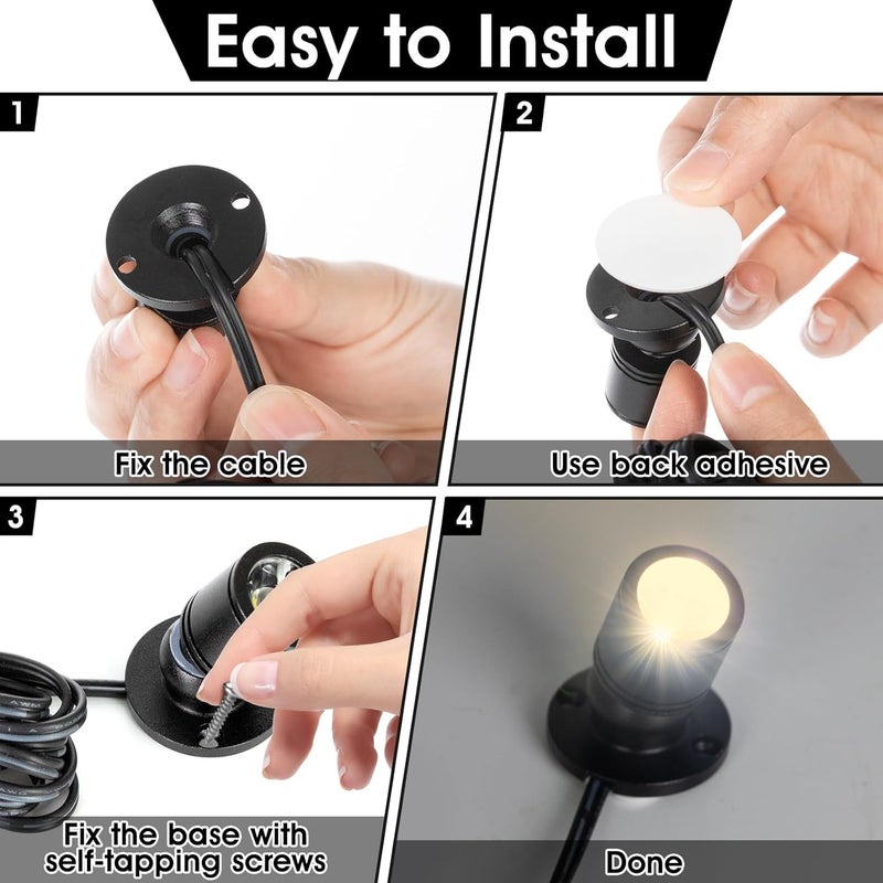 DEDC 6pcs Mini LED Spot Lights, 1W 5V 3000K Under Cabinet Lights, Mini Spotlights for Displays with Dimmer (Warm White-Pushbutton Switches-USB Plug) - Image 5